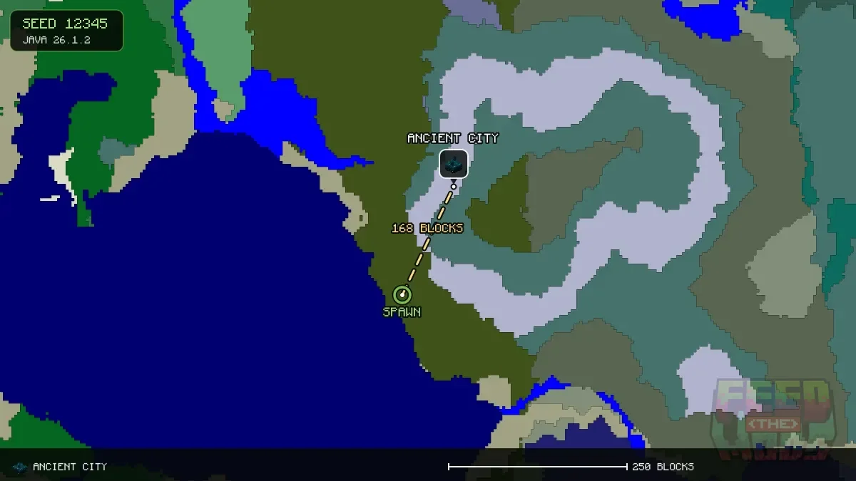 Route from spawn to the ancient city at 176, -176 (168 blocks)