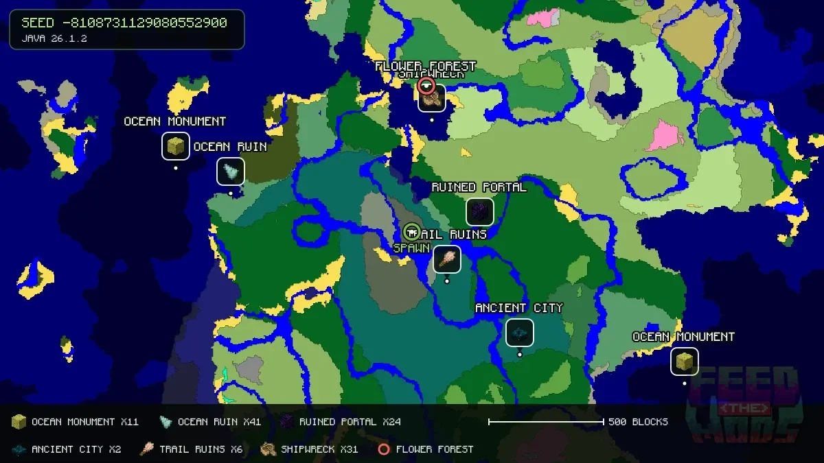 Spawn overview for seed -8108731129080552900