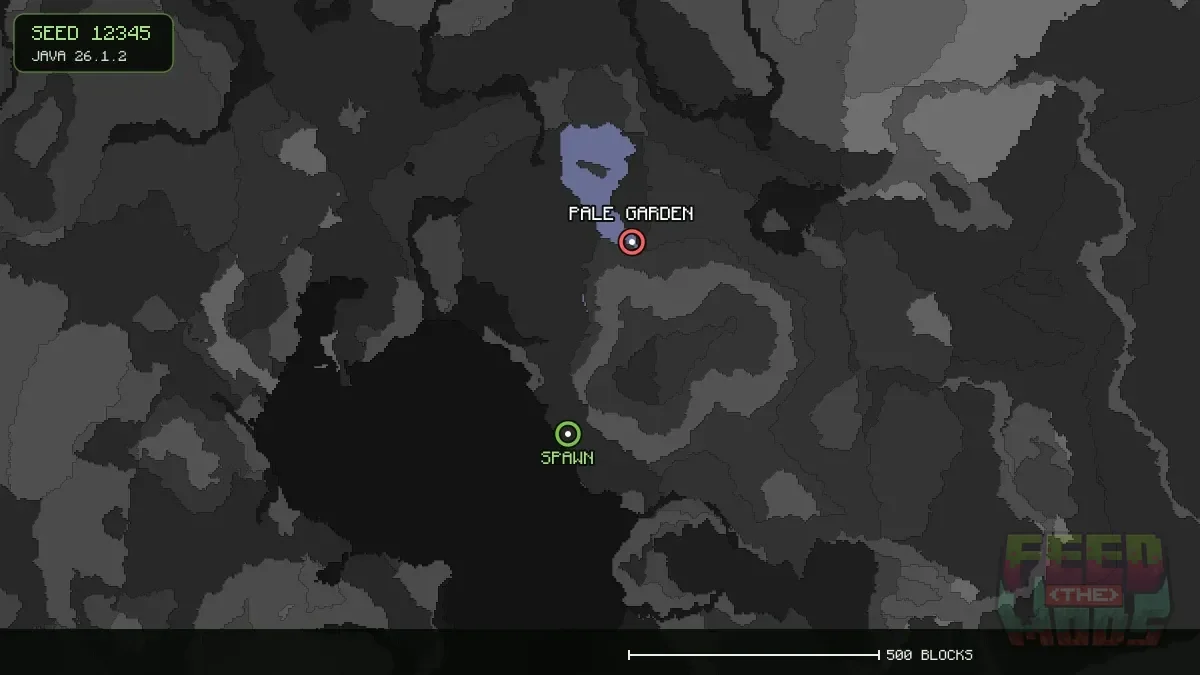Pale Garden highlighted, 405 blocks from spawn