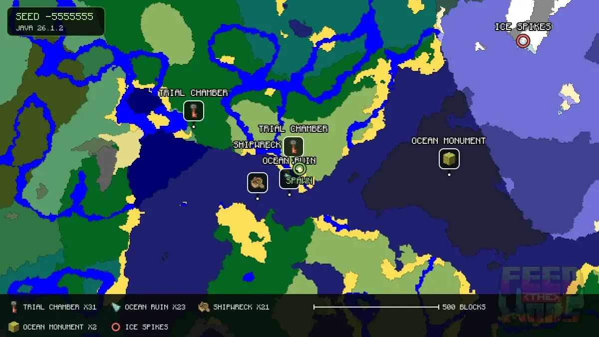 Spawn overview for seed -5555555