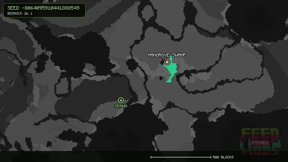 Mangrove Swamp highlighted, 500 blocks from spawn