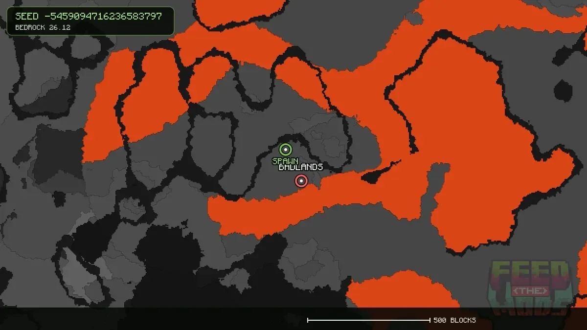 Badlands highlighted, 143 blocks from spawn
