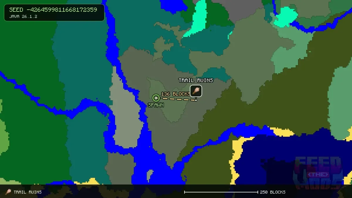 Route from spawn to the trail ruins at 144, 16 (136 blocks)